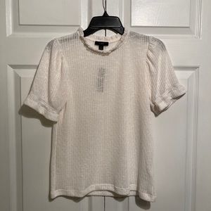 NWT J.CREW Sweater Top Size S Small Ivory Crew Ruffle Neck Short Sleeve